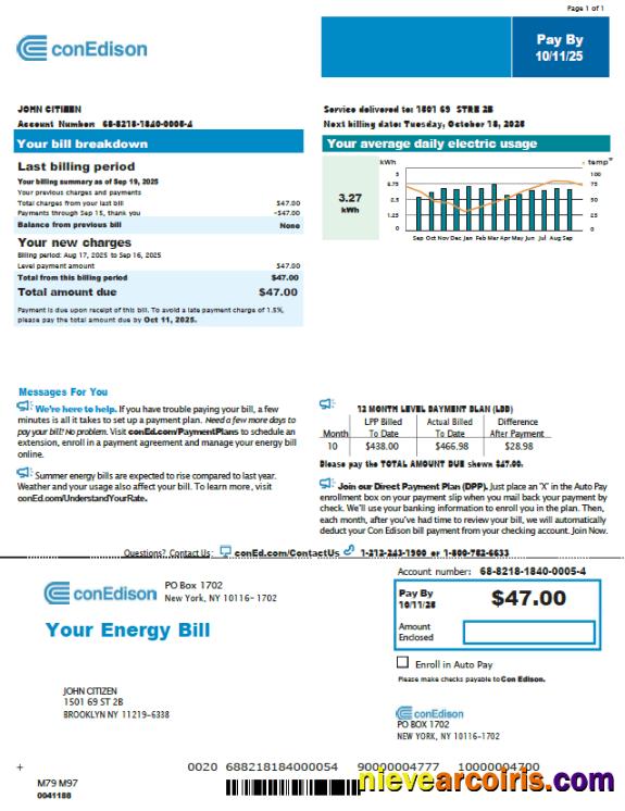 USA Conedison utility bill, version 3